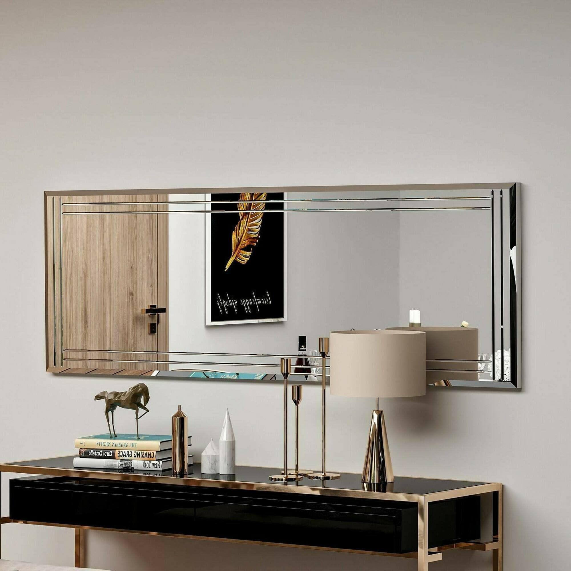 Dmora - Specchio Pleione, Specchiera, Articolo d'arredo a muro, Decorazione con specchio, 40x2h120 cm, Bianco