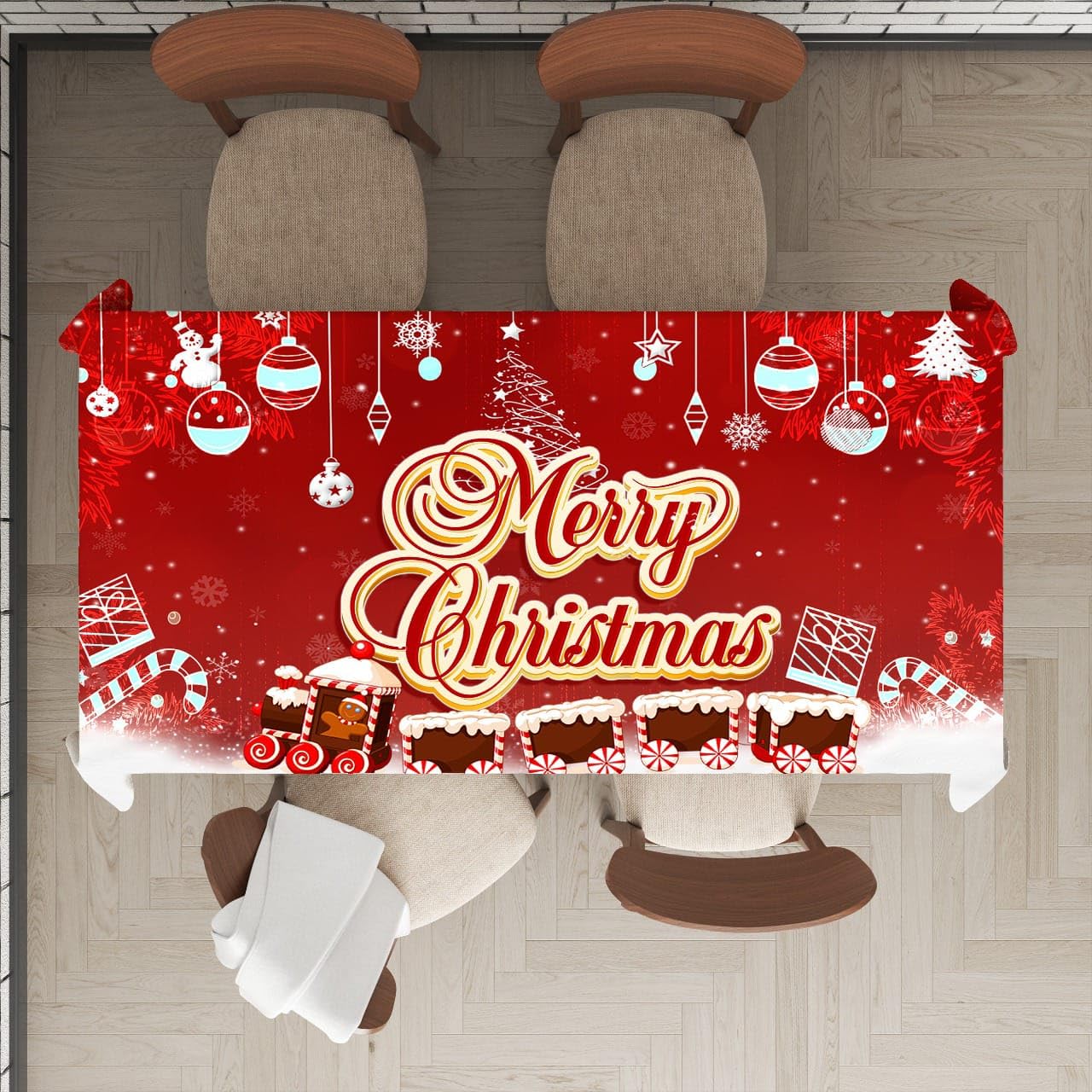 MAHIKA International Christmas Heavy Velvet Sparkle Table Cloth | Christmas Tablecloth Printed Xmas Tree & Snowflake | tablecloths for Party Picnic Indoor Home Dining/Kitchen. (Desgine_2)