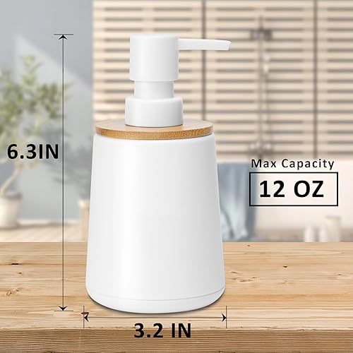Miniatura 5 de Dispensador de jabón líquido de manos de plástico de bambú con bomba dispensador de loción para champú baño cocina 12 oz blanco