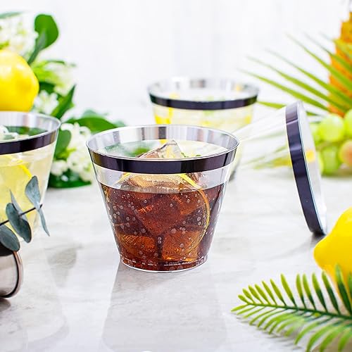 Miniatura 7 de WELLIFE 120 vasos de plástico negros, vasos de cóctel desechables, copas de vino de plástico desechables, vasos transparentes de 9 onzas para fiesta