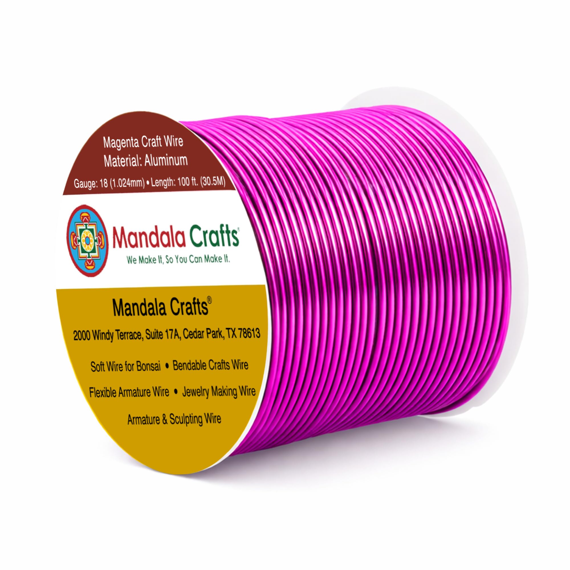Mandala Crafts 18 Gauge Magenta Anodized Aluminum Craft Wire, 100 FT