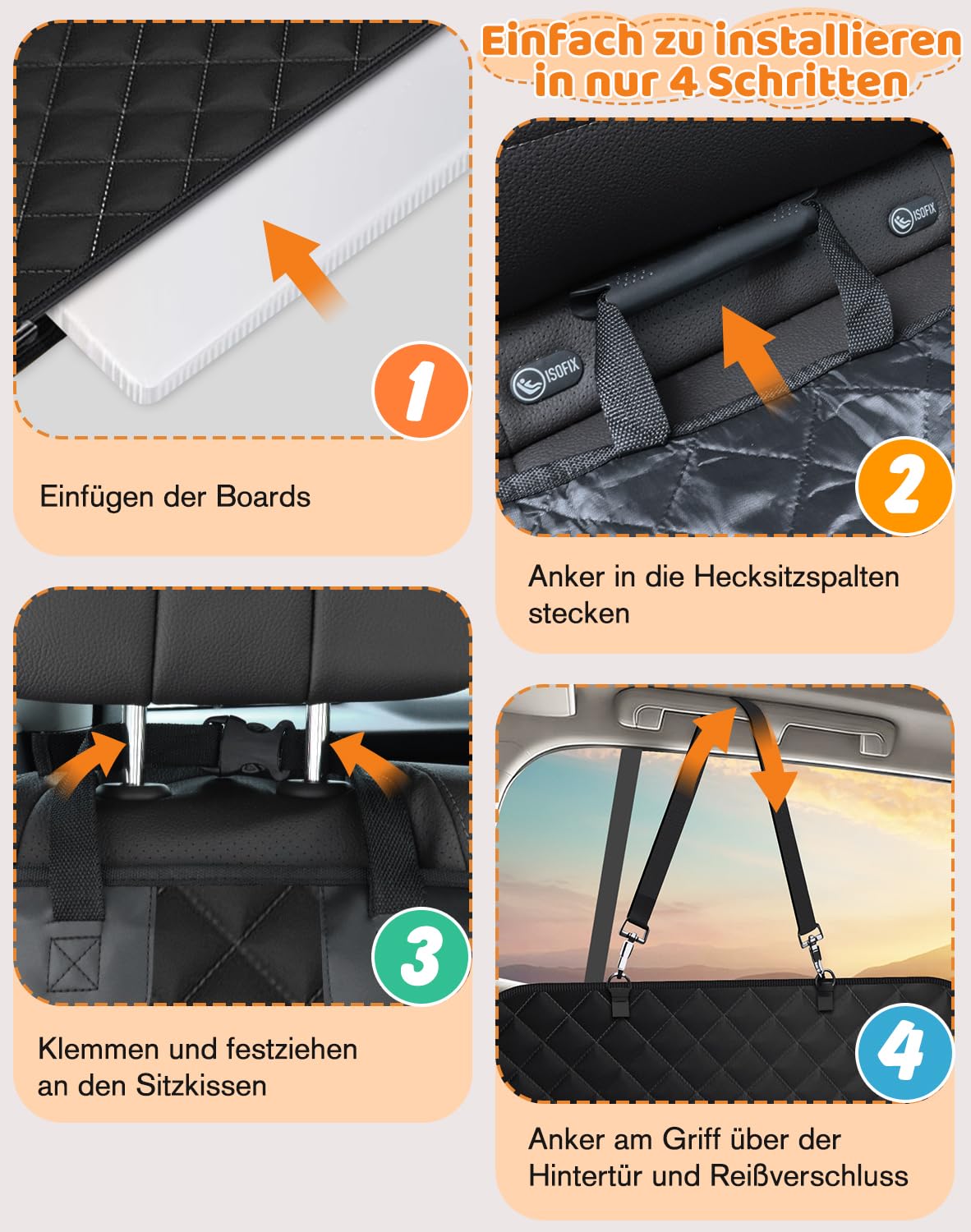 Alfheim Hundedecke Auto Rücksitzbank, mit Hängematte mit Belüftungsnetz | Wasserdicht Kratzfest Faltenbar, Hartboden und 40% mehr Platz (Tragkraft 180 kg), für SUV und Familienwagen (Schwarz)