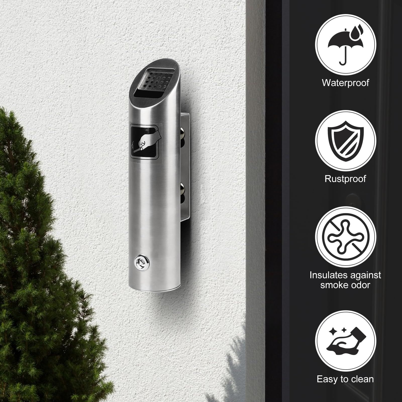 CPROSP 2 Pcs Cendrier Mural Extérieur en Acier Inoxydable 28,5*6,5 cm, Cendrier Mural Tubulaire en Acier avec Couvercle et Serrure, Convient aux Jardins, Balcon, Villas Anti-Odeur avec Clé de Serrage