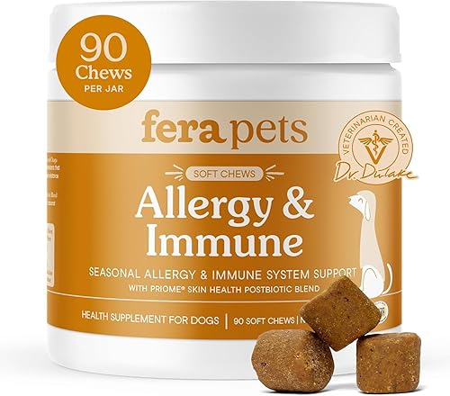 Fera Pets Golosinas para perros contra alergias – Alivio de alergias y alivio de la piel con picazón – Apoyo inmune y para el intestino con hongos