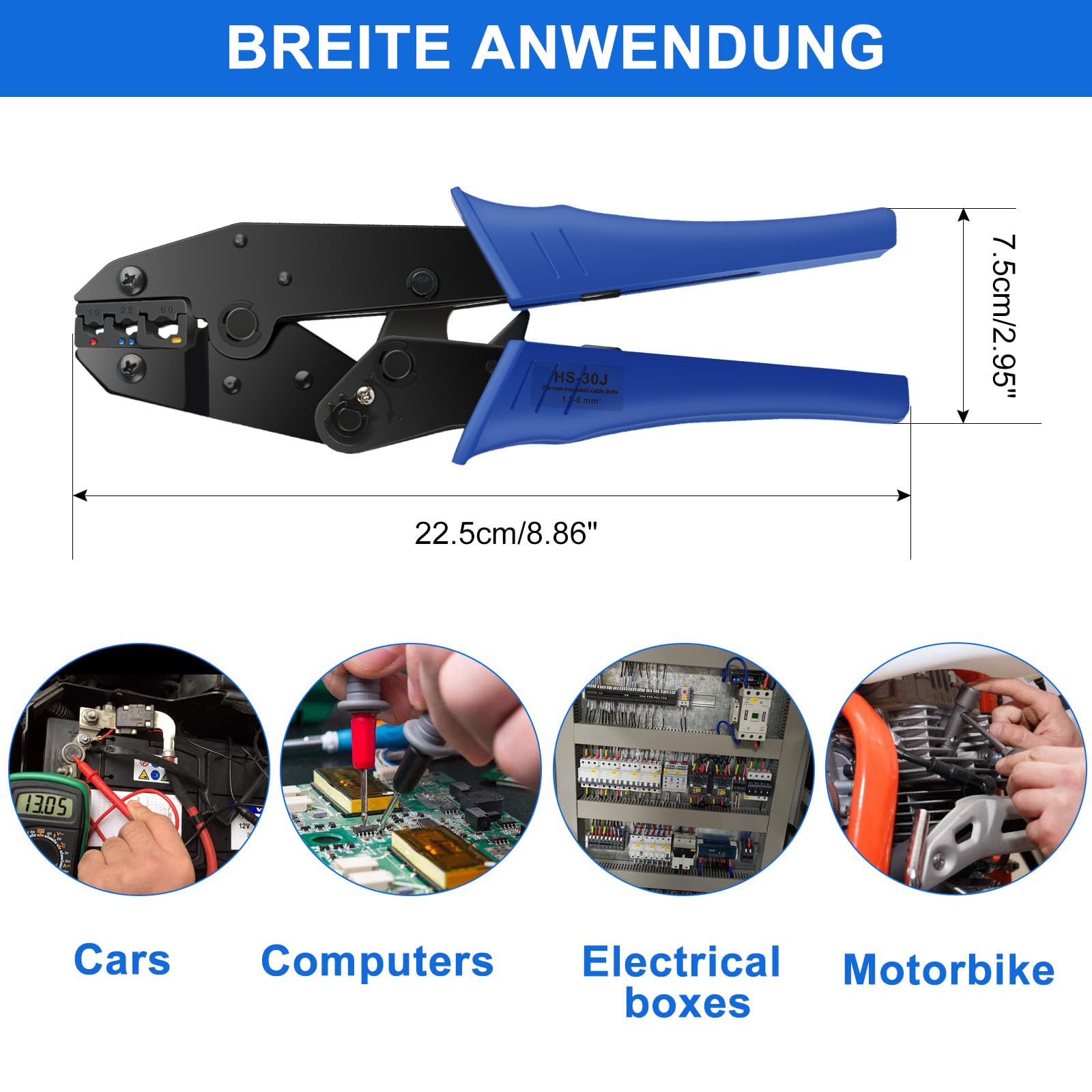 VFANDV Pinza Crimpatrice Capicorda, con 300 Capicorda Isolati a Crimpare, Crimpatrice Puntalini per 1.5-6 mm², Autoregolanti Strumenti di Crimpatura, Crimping Tool per Elettricista Riparare (HS-30J)