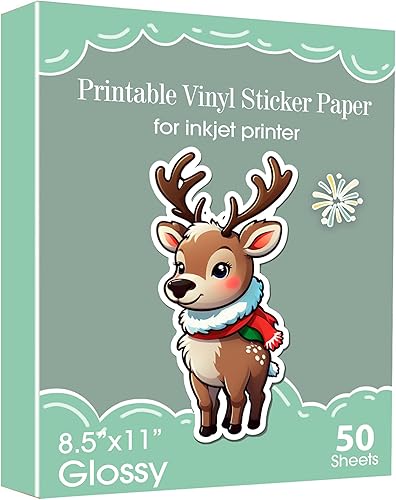 50 hojas de papel adhesivo de vinilo imprimible blanco perla brillante de 8.5 x 11 pulgadas, se seca rápidamente, papel adhesivo impermeable para