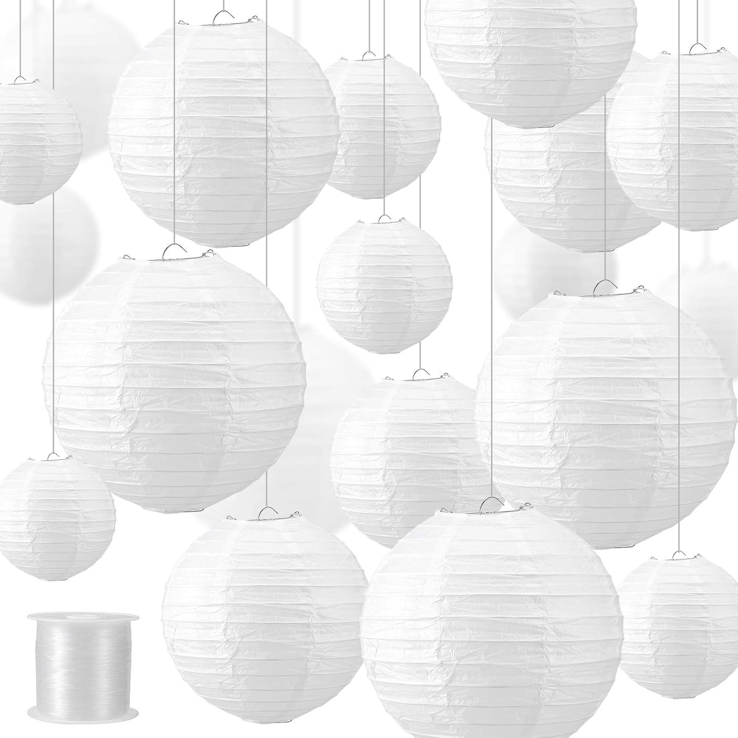40 Pack 6, 8, 10, 12 Inches White Paper Lantern, Decorative Round Paper Lanterns for DIY Crafts, Wedding, Party, Decoration, 10 Pack for Each Size