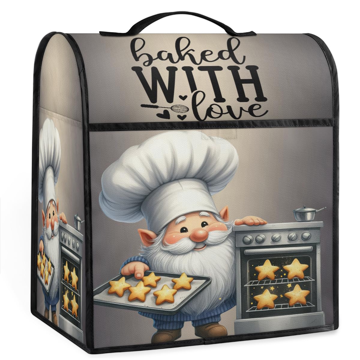 Kitchen Aid Mixer Cover Compatible with 6-8 Quarts Cute Gnomes Dwarf Stand Mixer Cover Red Flower Dust Cover with Zipper Pocket Kitchen Aid Mixer Accessories Kitchen Appliance Organizer Bag A02: cute gnome grey