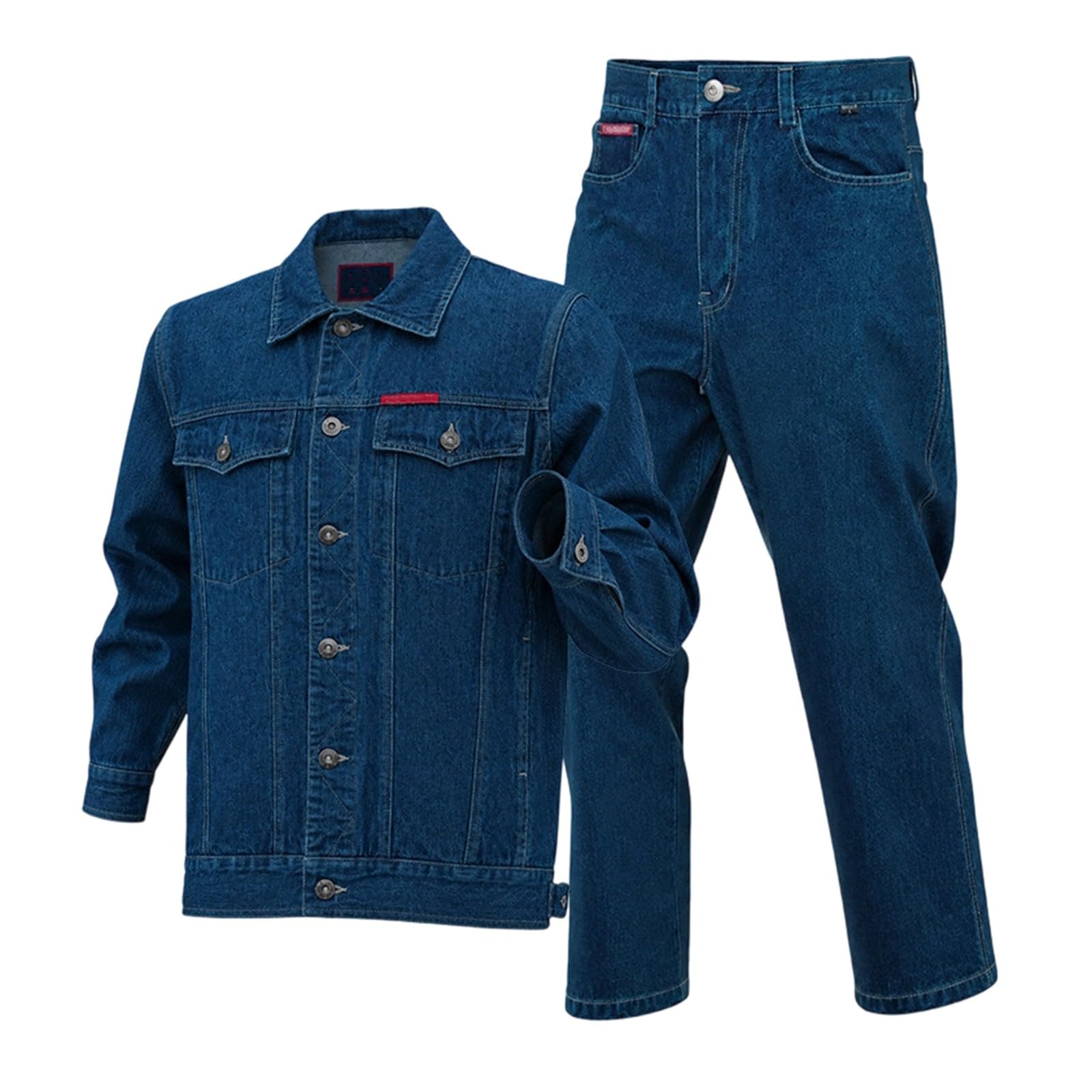 Jeans Arbeitsanzug für Erwachsene Einfarbig Arbeitsmantel mit Knöpfen Strapazierfähig und Schmutzabweisend Arbeitsschutzkleidung Cargo Jeansanzug Vintage Jeansjacke und Jeanshose