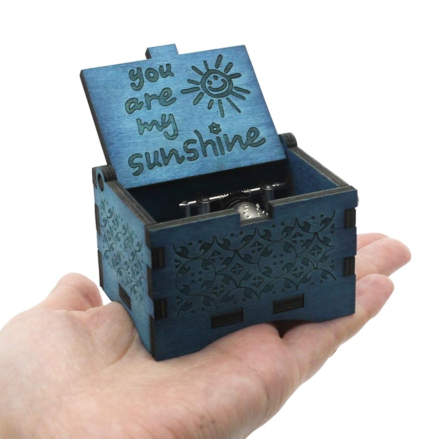 UNIQLED You are My Sunshine Wooden Music Boxes Laser Engraved Hand Crank Classical Wood Sunshine Musical Box Gifts for Birthday Christmas Valentine's Day (Blue Sunshine) - image 2