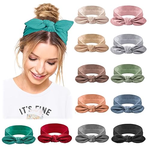 Jesries Diademas para mujer, bandas antideslizantes para el cabello con lazos, orejas de conejo, entrenamiento, correr, deporte, sudor, banda
