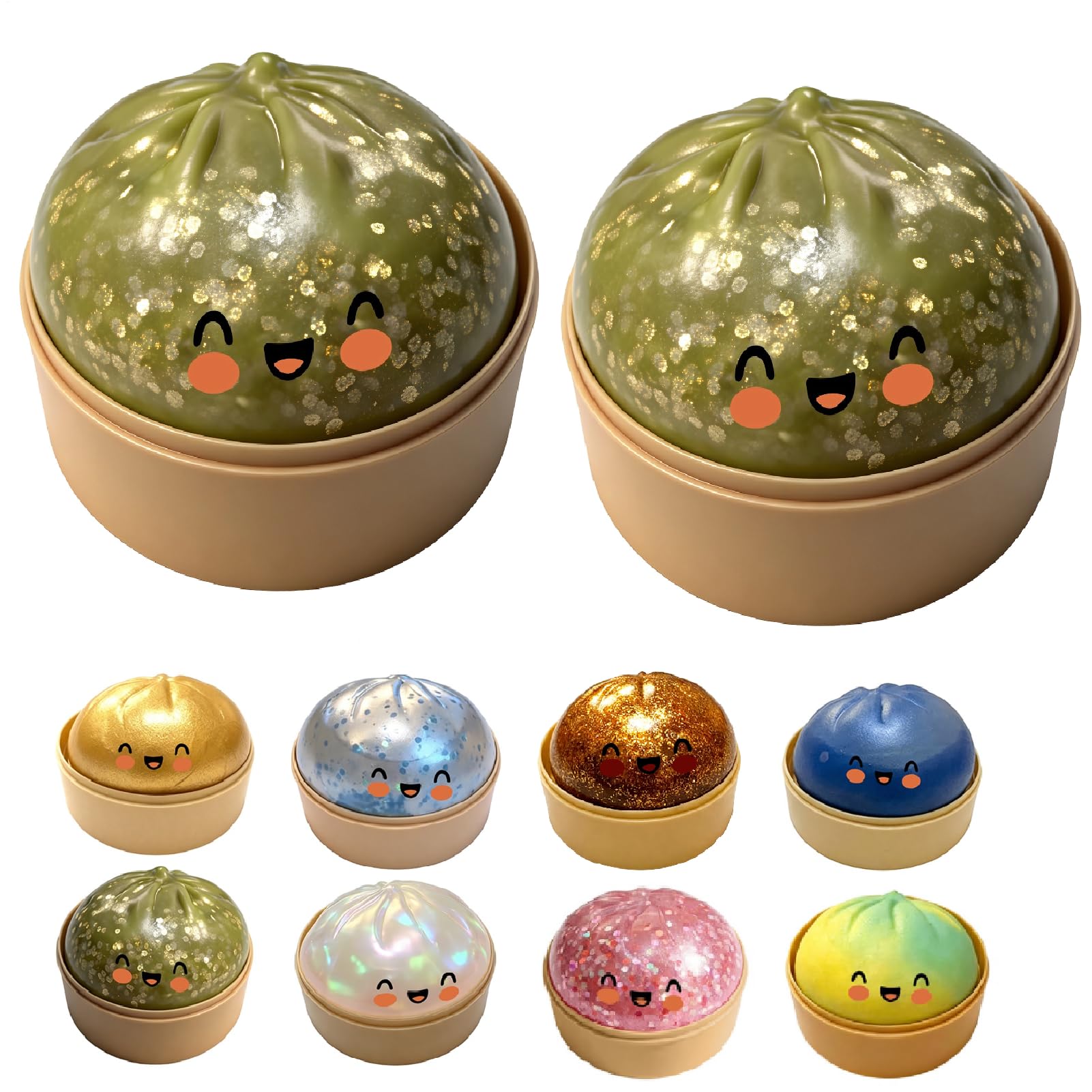 2x Dumplings Squishy, Dumpling Squishy Sorpresas Con Brillo, Dumplings Juguete, Juguete Sensorial De Bola De Masa Gigante Con Purpurina | Niños Y Adultos Glitter Dumpling Squish Con Vaporera【7x9,5 Cm】 — view 12