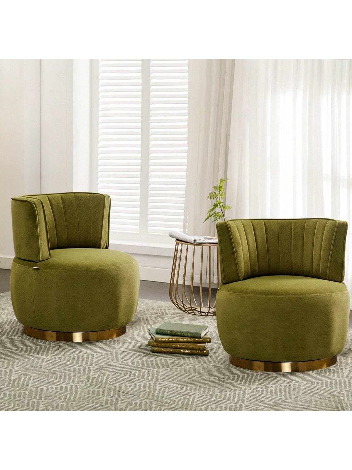 KINFFICT Velvet Swivel Barrel Chair Set of 2, Mid Century Modern 360° Swivel Arm Chairs for Living Room
