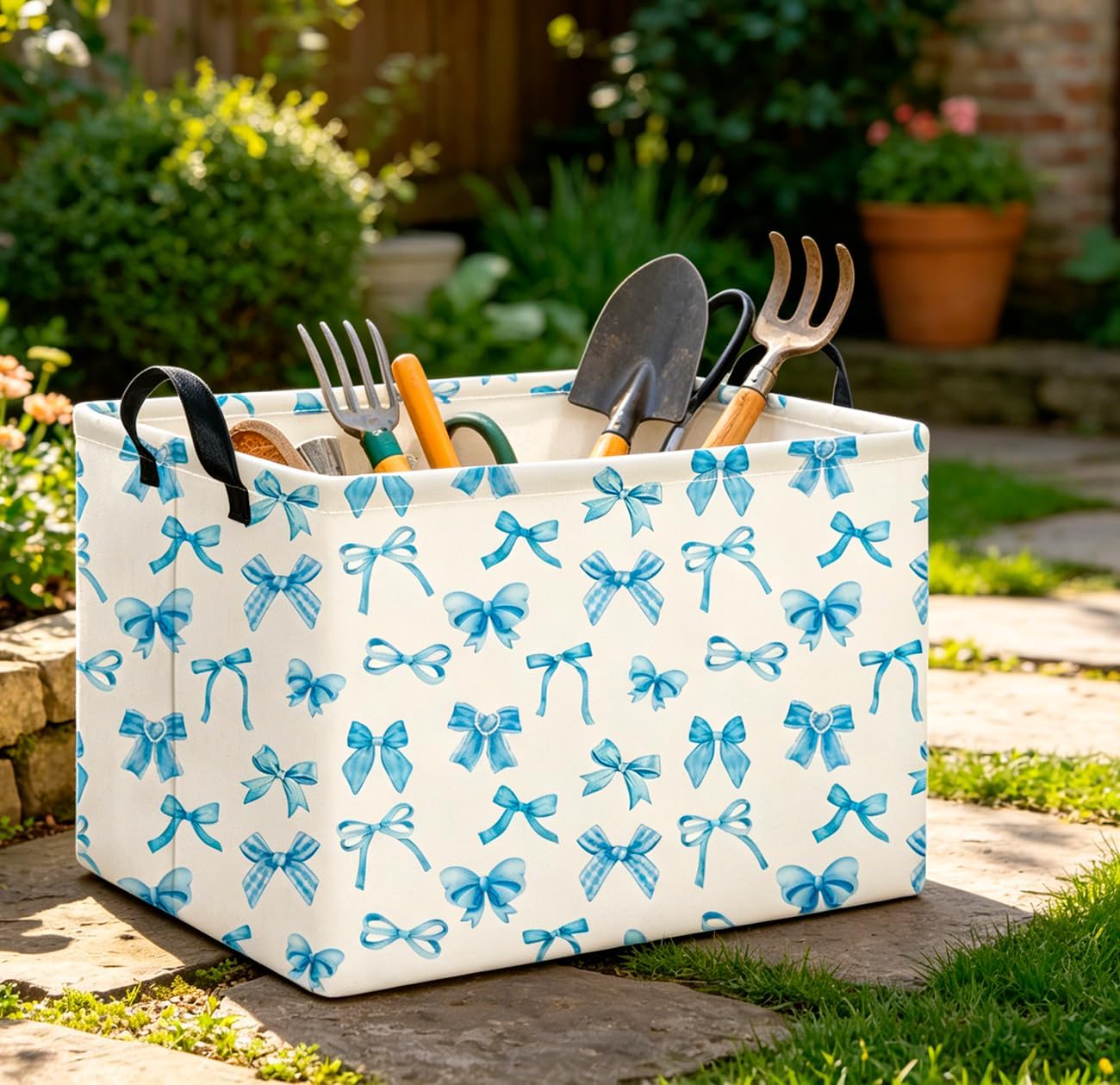 CLOCOR Rectangular Storage Basket Empty,Gift Basket,Waterproof Storage Bin,Room Decor(Blue Bowknot)