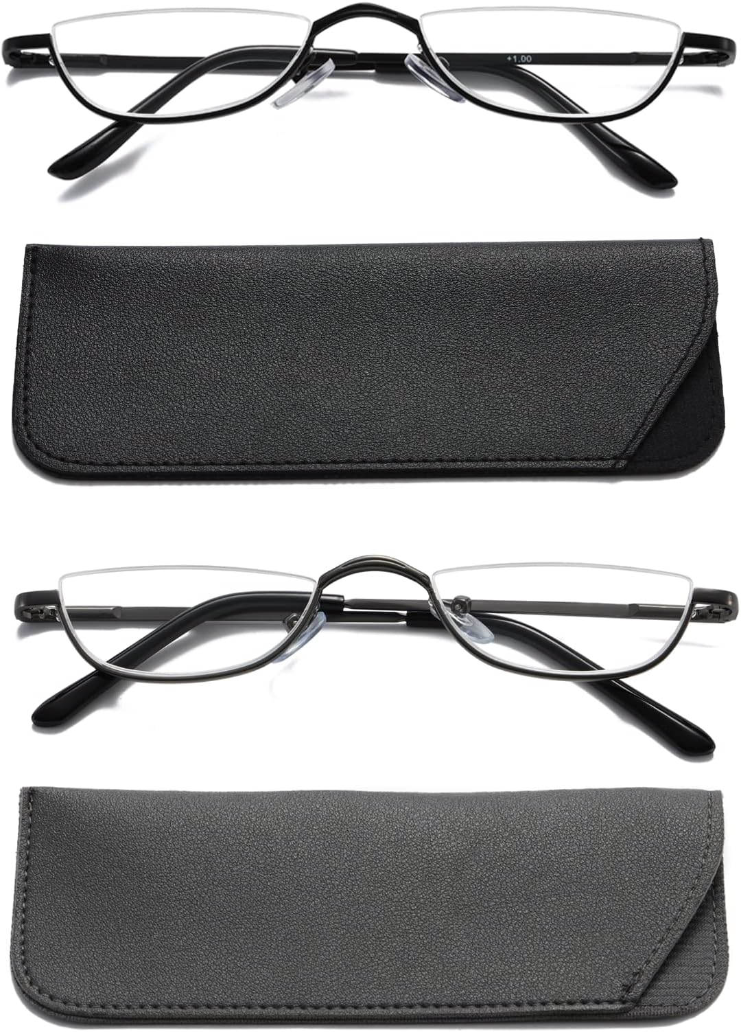 Viseng Half Frame Reading Glasses for Women Men Slim Half Moon Lens Readers Metal 2 pack Semi Rimless eyewear