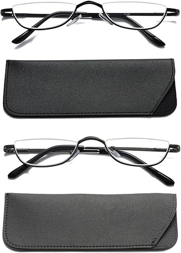Miniatura 1 de 2 pares de anteojos de lectura de medio marco para mujeres y hombres, lentes delgados de media luna, lentes de metal semi sin montura +3.0