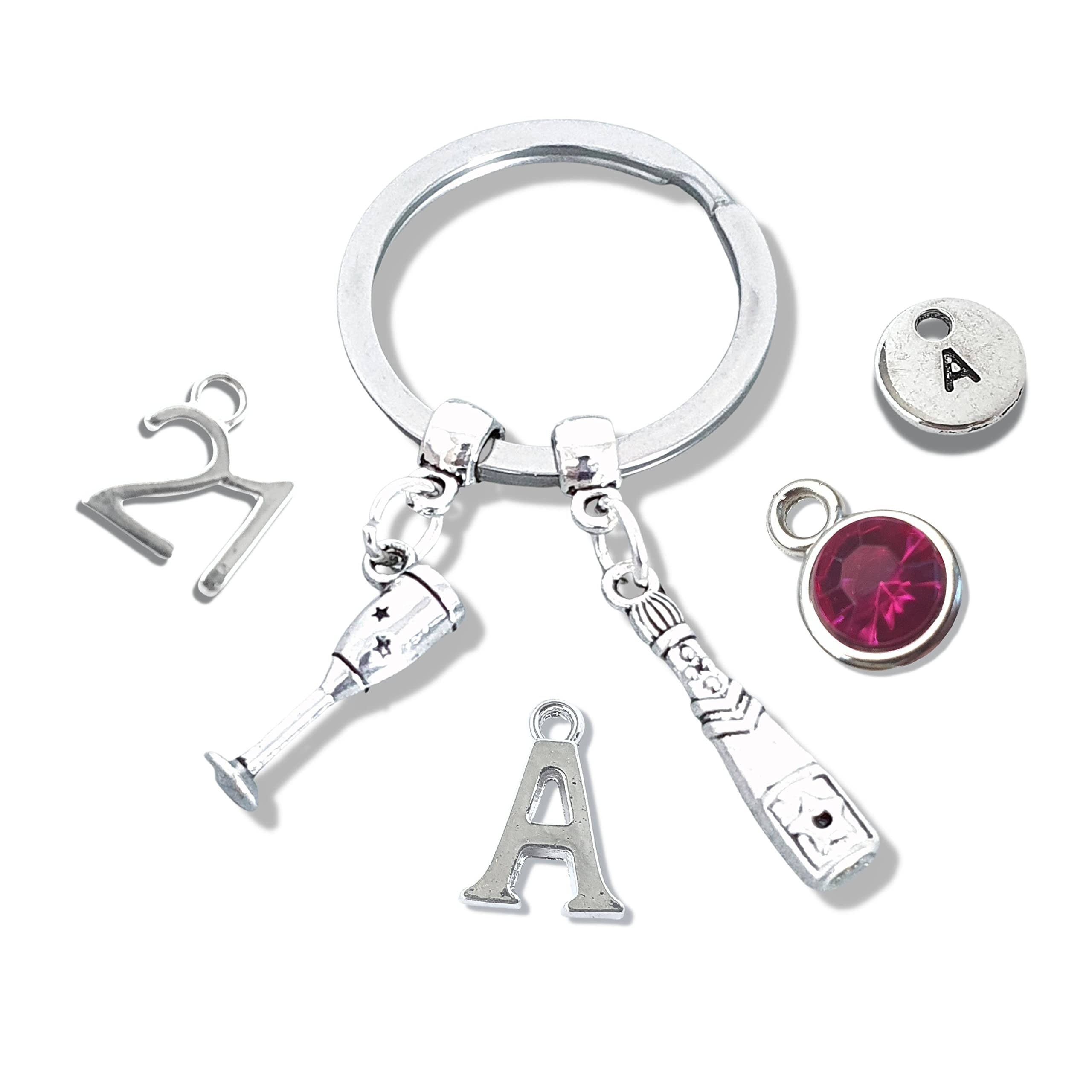 Juliet English Prosecco Lovers Keyring, Champagne and Glass Bag Charm, Celebration Keychain, Birthday Gift
