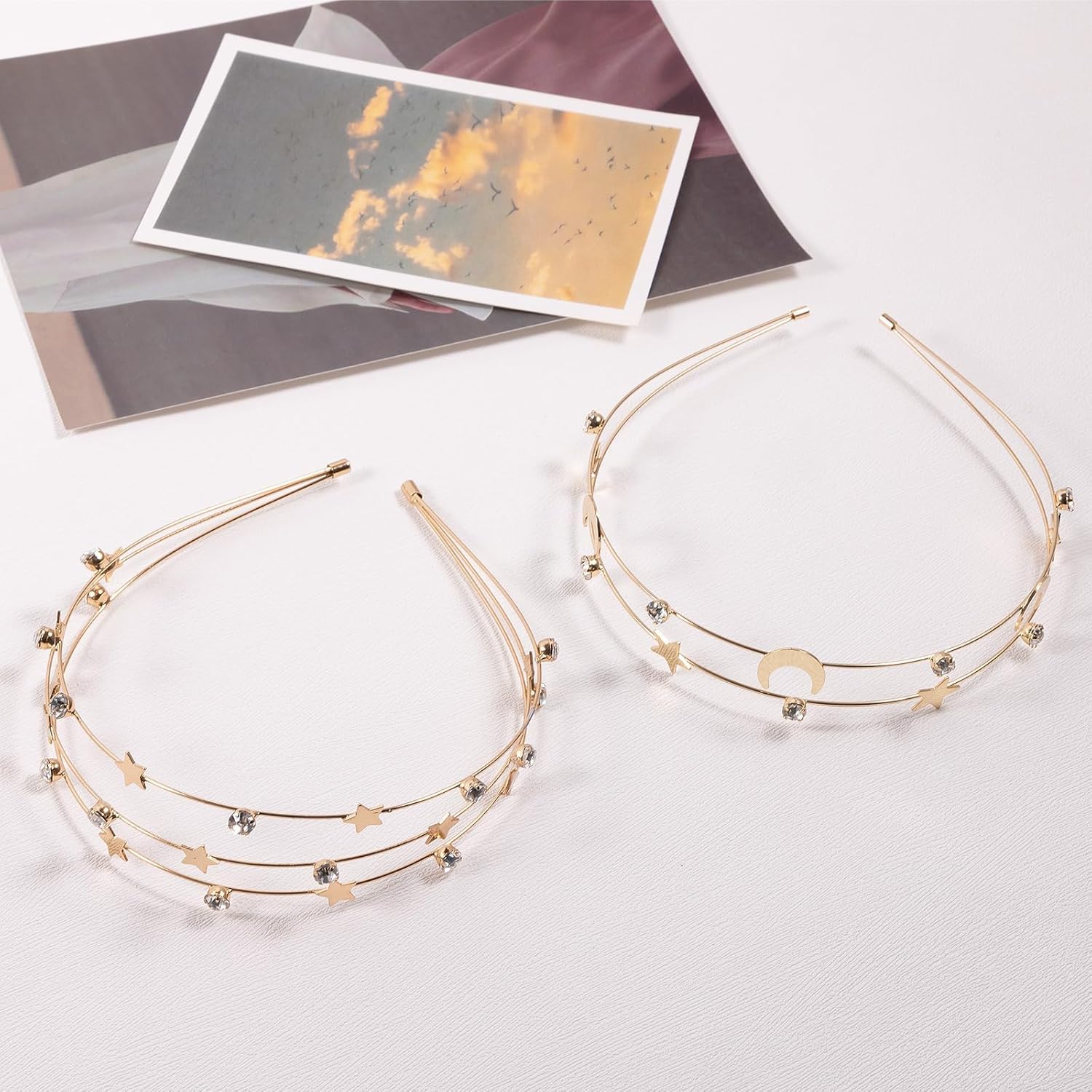 2 Pezzi Cerchietti Per Capelli A Forma Di Stella In Metallo Oro E Argento - Fasce Elastiche Con Strass Per Donne E Ragazze, Ideali Per Festa, Matrimonio O Uso Quotidiano