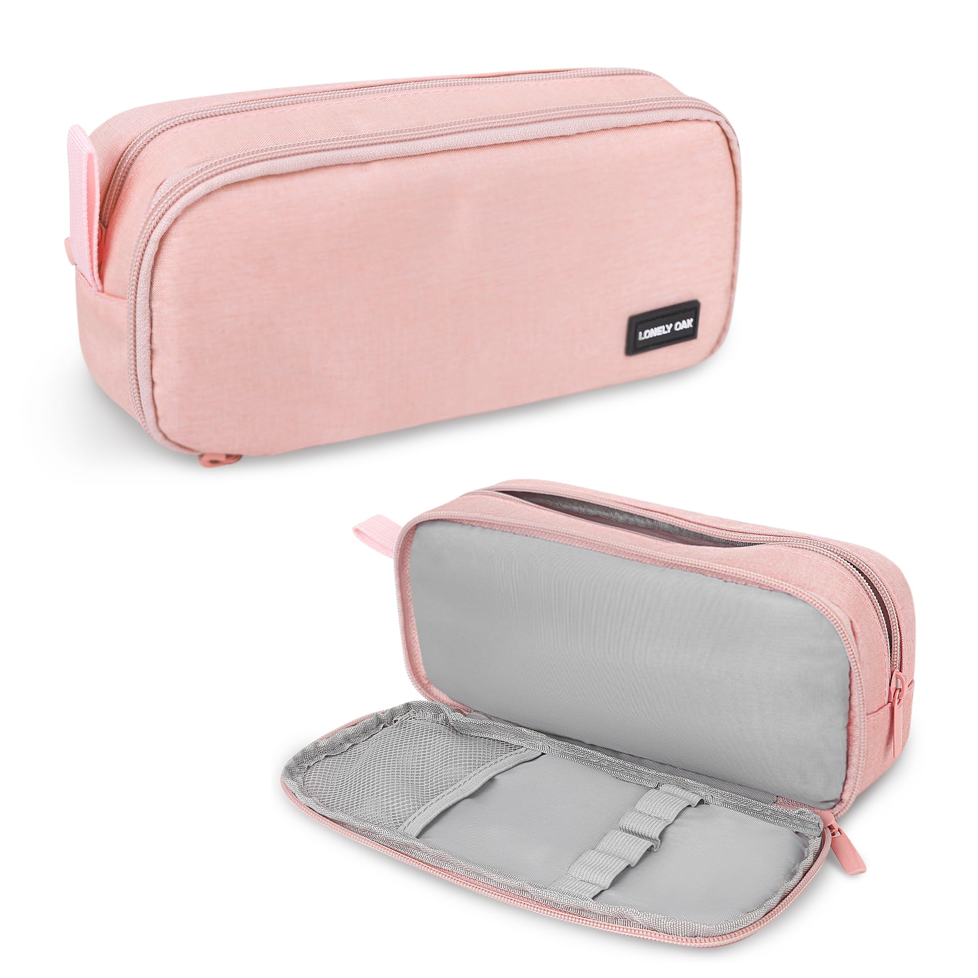 Lonely Oak Large Pencil Case, Extra Big Capacity Aesthetic Pencil Pouch Bag with Smooth Zipper, Cute Pen Case with Handle for Kids & Adult (Pink)