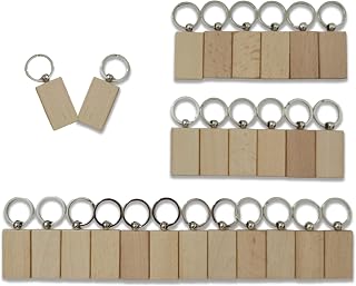 50 Selected Raw Wood Keychains (Blank Rectangular) Laser Engraving-Friendly Unpolished DIY Base Key Identification/Creative Pendants Handmade Gift Set