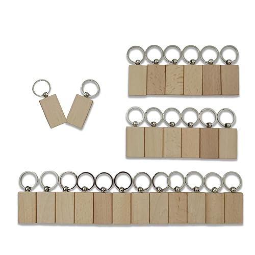 50 Selected Raw Wood Keychains (Blank Rectangular) Laser Engraving-Friendly Unpolished
