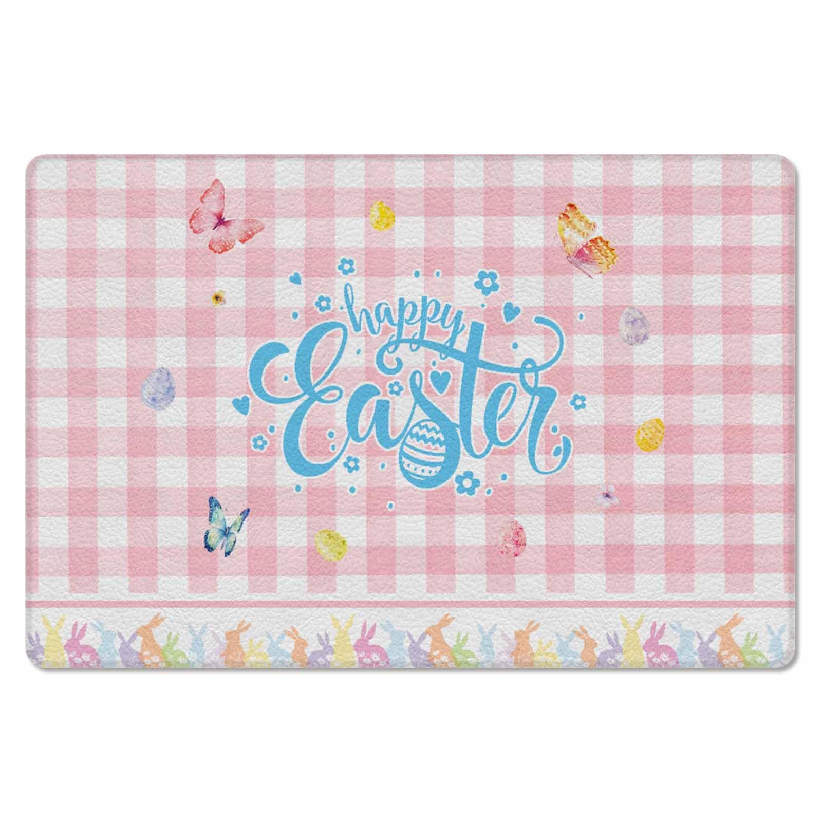 Easter Buffalo Plaid Check Kitchen Bath Door Mat Cushioned Runner Rug,Washable Welcome Floor Sink Antifatigue Mat,Waterproof & Non-Slip Comfort Standing Doormat,Pink Lattice Easter Eggs Rabbit 20
