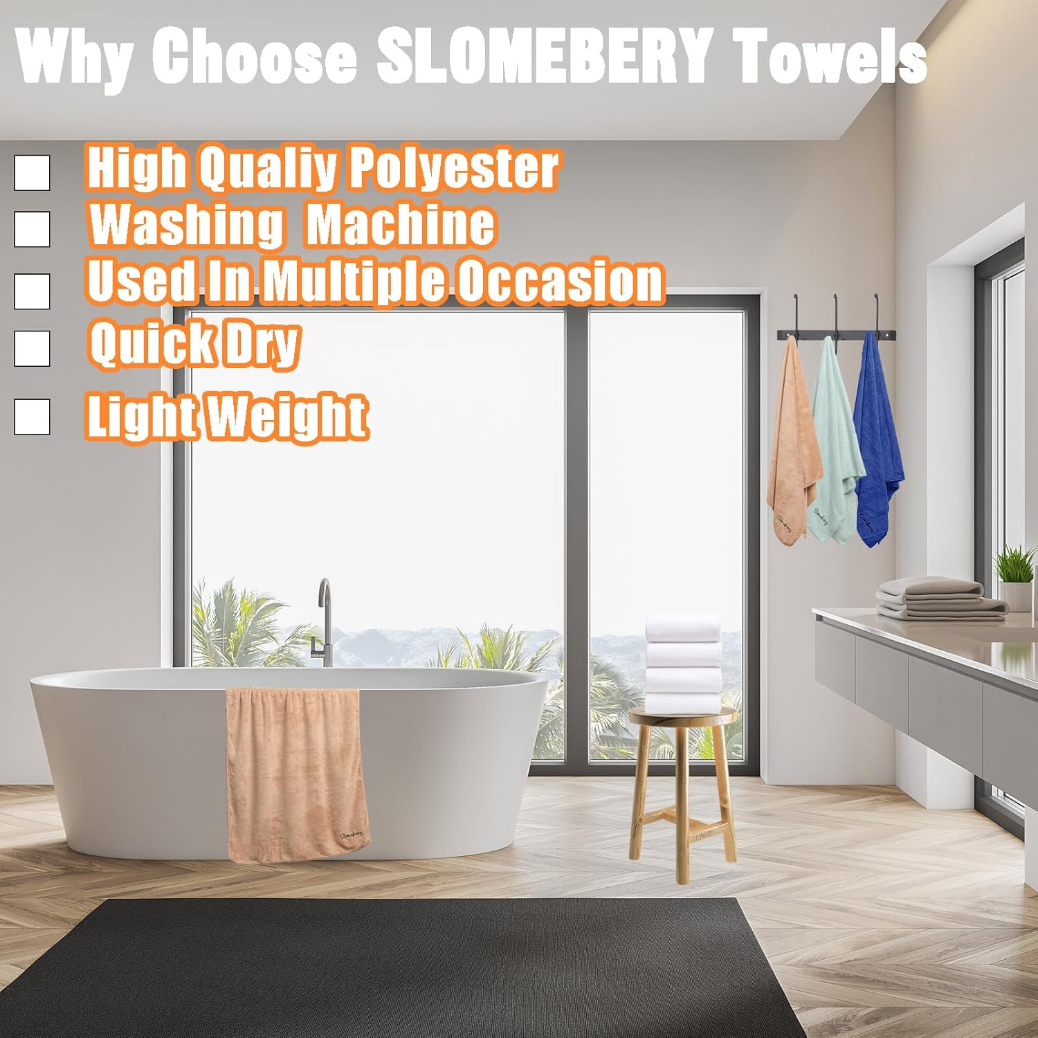 Slomebery- Bath Towels Set 4 Pack -Large Microfiber Bath Sheets Bulk,27 by 54 inch-Quick-Dry,Super Absorbent,Lightweight & Soft Machine Washing Bath Sheets （Deep Blue，White，Brown，Green）