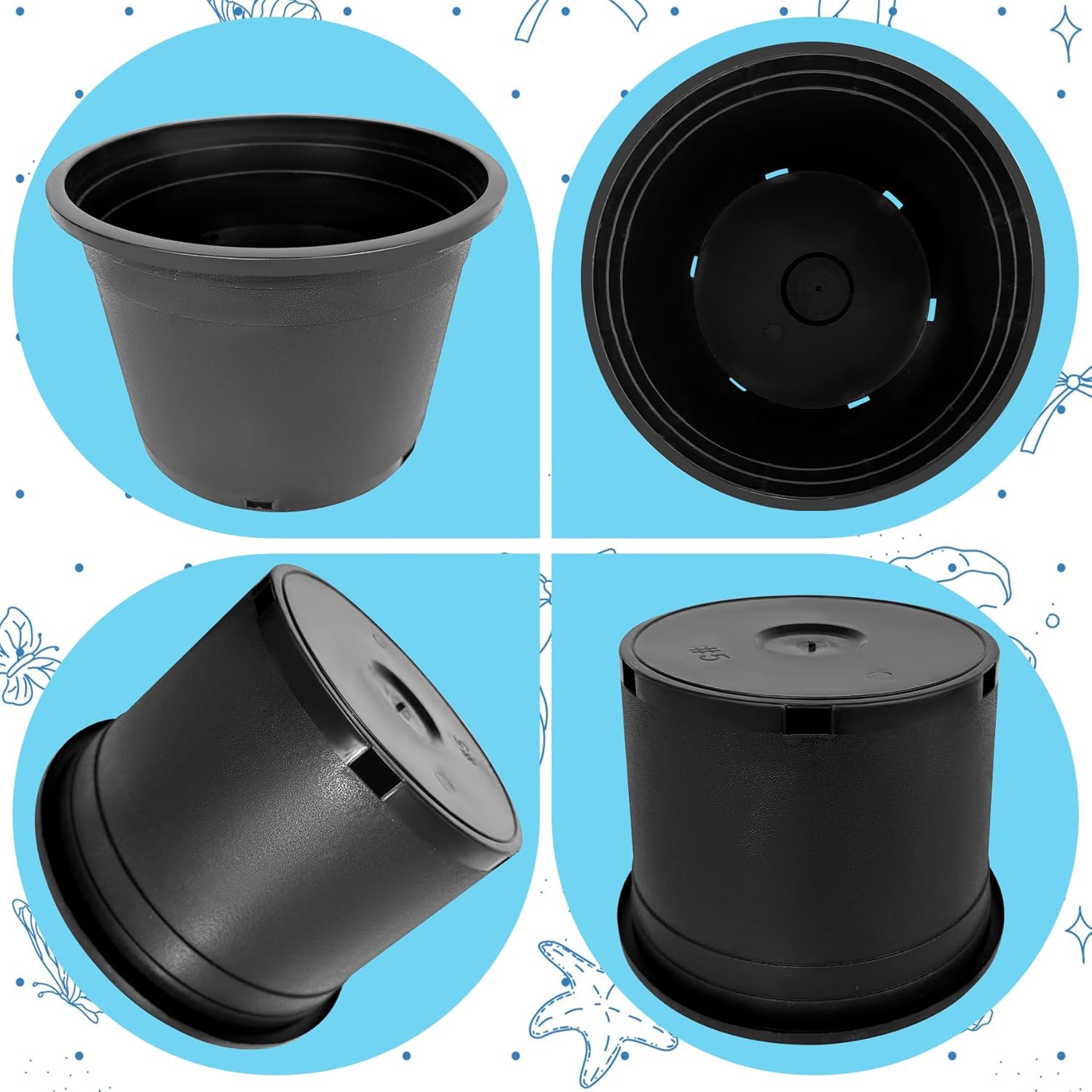 5 Gallon Pots for Plants Plastic Nursery Pot with Drainage Holes Garden Flower Pot Suitable for Home Garden Cuttings Flowers Succulents Transplanting Seedlings 10Pcs