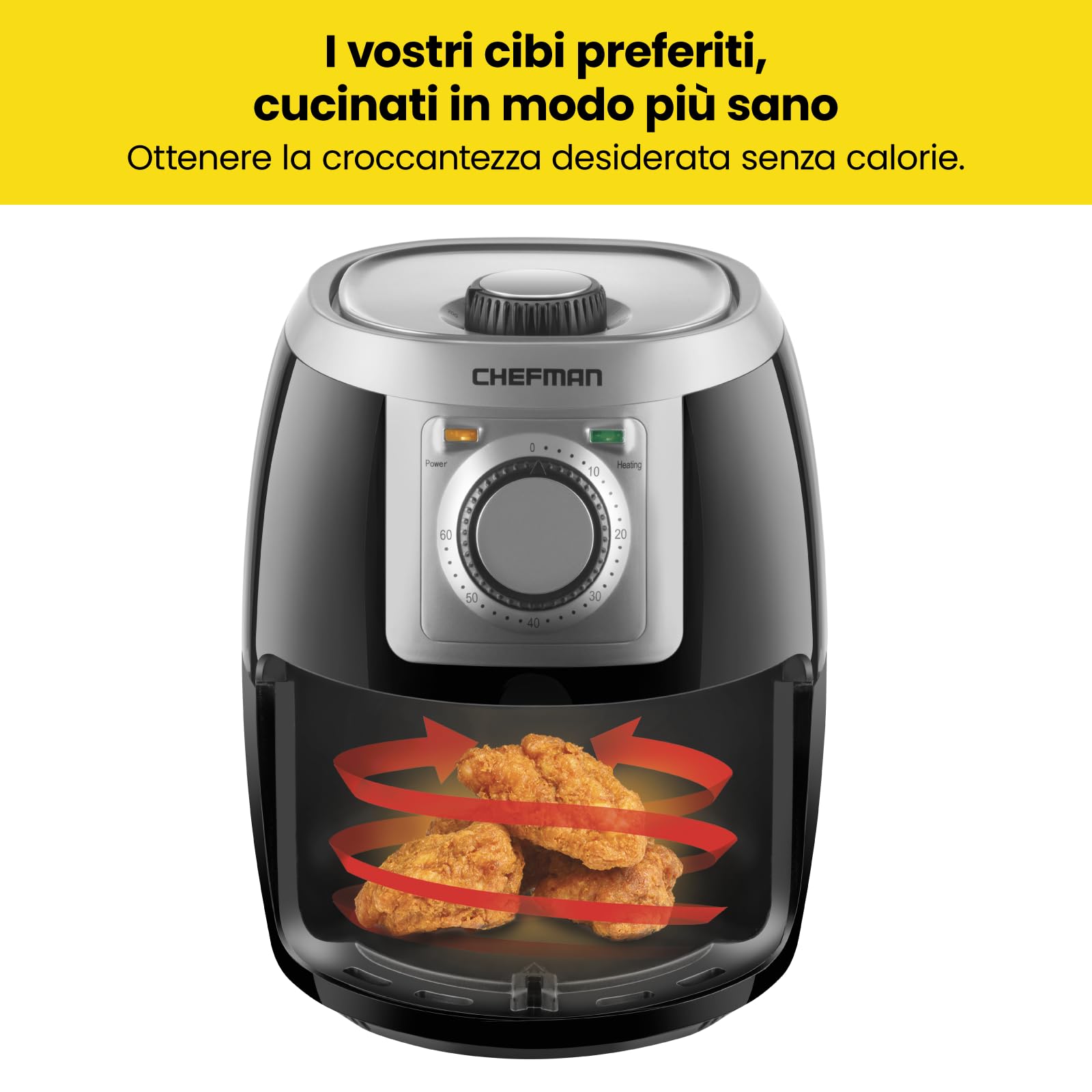 Chefman TurboFry Heteluchtfriteuse, 8,5 l, 6-in-1 high-performance apparaat, 230 °C, XL-mand met kijkvenster, heteluchtfriteuse, bakken, grillen, opwarmen, hydrateren, ontdooien, zwart