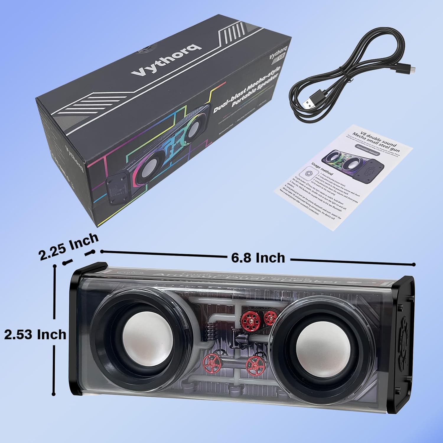 Portable Bluetooth Speaker with LED Lights&Transparent Casing, Bluetooth 5.3 Wireless Outdoor Speakers Support TWS Pairing/TF Card, 10W Stereo Sound, Electronics for Home, Outdoors, Travel (Black)