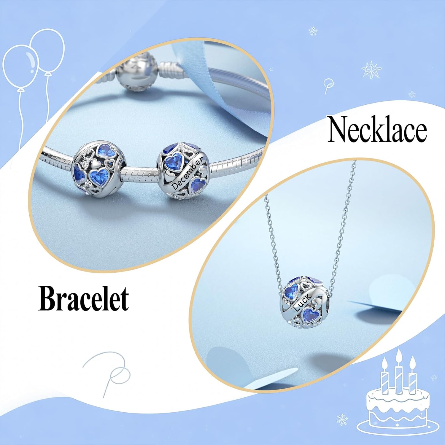 DALARAN Birthstone Charms for Charms Bracelet 925 Sterling Silver Heart Bead Happy Birthday Charms for Women - Image 2