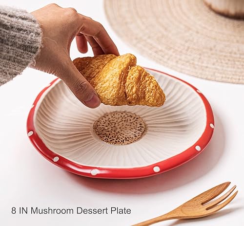 Miniatura 2 de RESVUGA Plato de Ensalada de Setas, Plato de Postre de 8 Pulgadas con Lunares de Cerámica Segura, Platos de Cena Lindos, Postre, Plato, Pastel y Más.