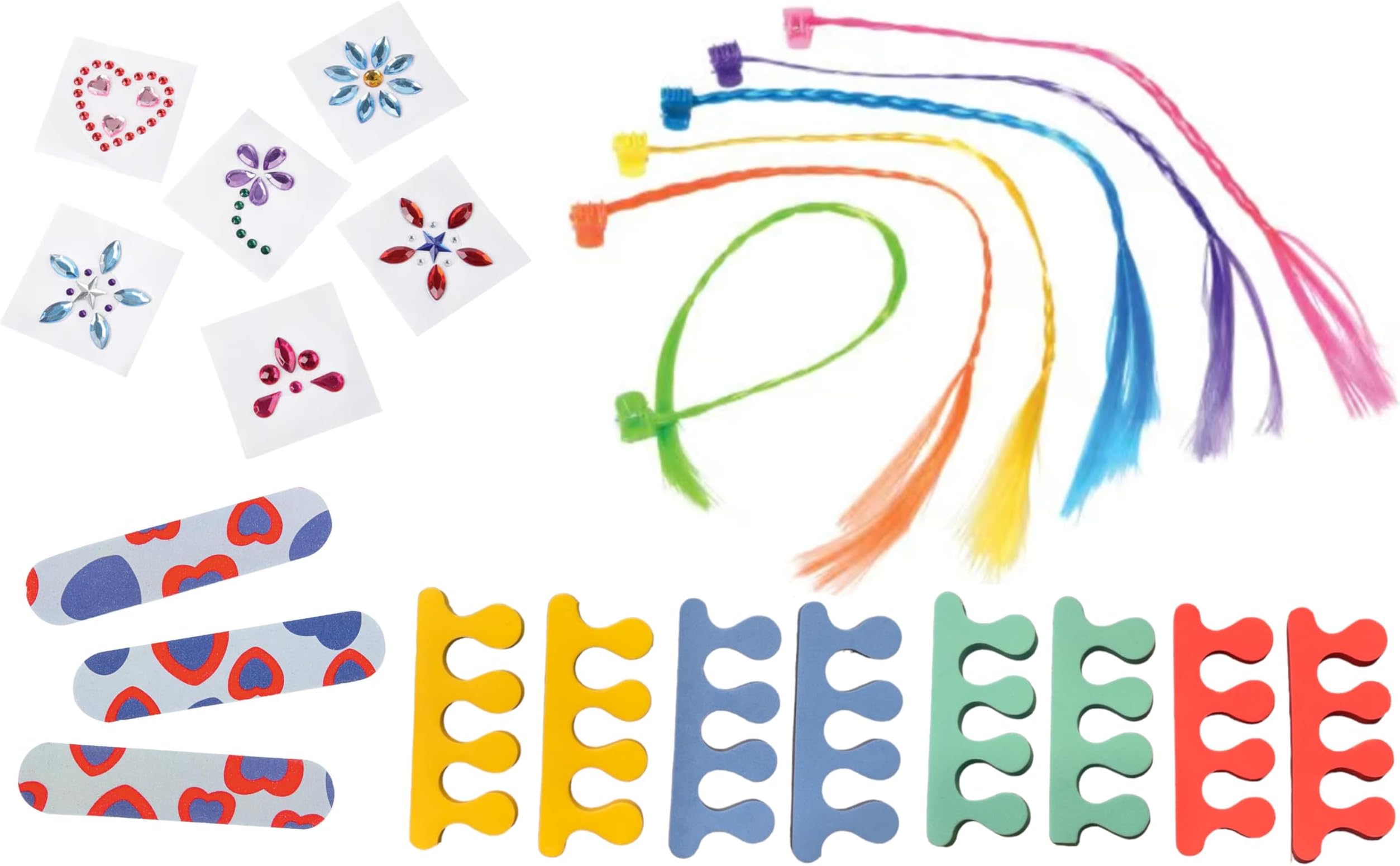 Nikki's Knick KnacksSpa Party Favor Supply Kit for Girls - Toe Separators, Emery Boards, Neon Hair Clips, And Body Jewels - 60 Piece