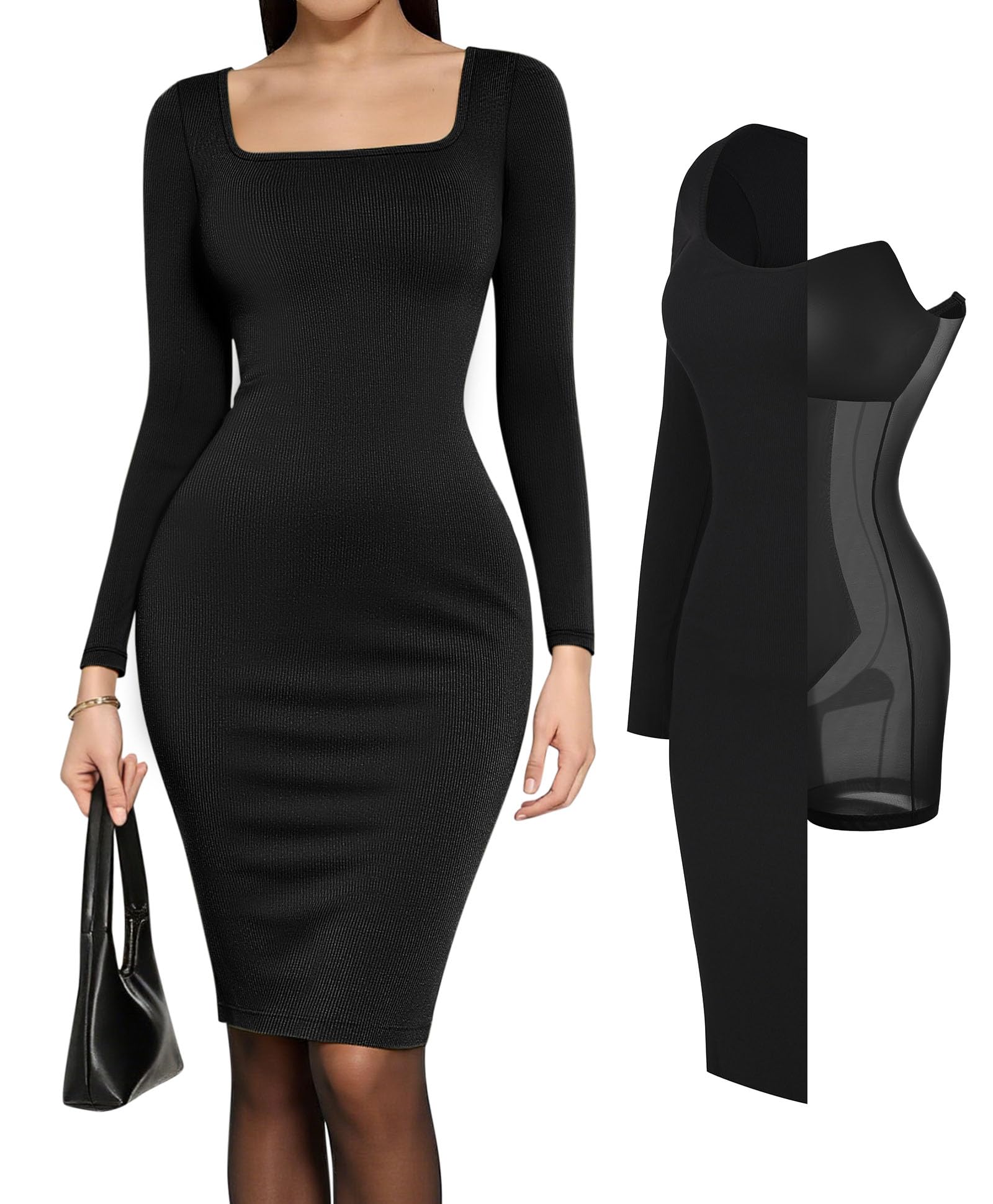Shapewear Dress Built-in Bra Bodycon Shaper Dress 9 in 1 Crew Neck Sleeveless Maxi Formal Dresses with Zipper