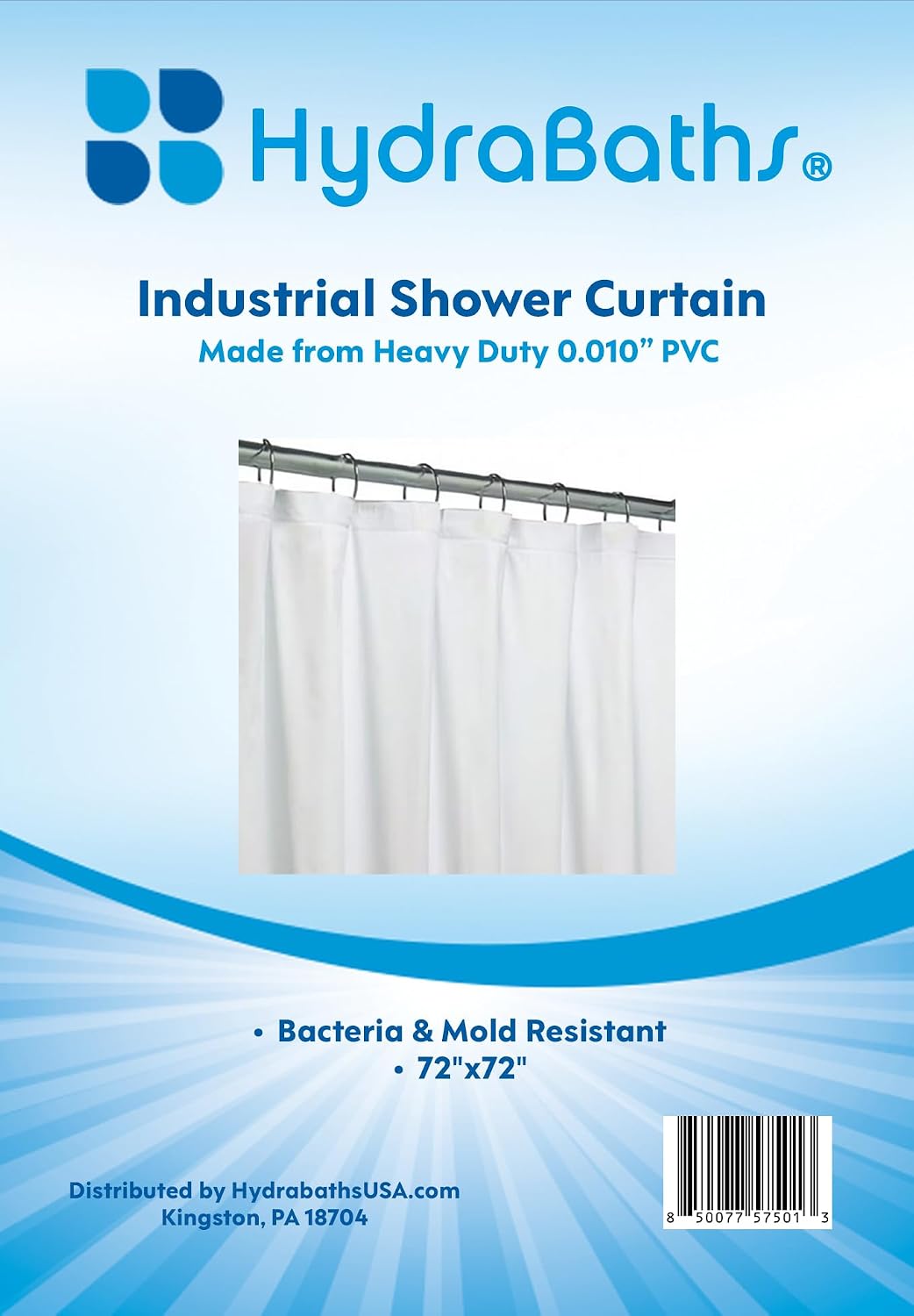 HYDRABATHS® Heavy Duty Shower Curtain Liner, White, 72x72 Inch, Anti-Static, Flame Retardant Fabric