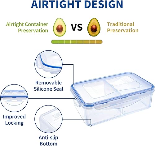Miniatura 3 de KIGI Paquete de 2 Caja Bento rectangular de plástico de 38.9 onzas con 3 compartimentos herméticos para almacenamiento de alimentos para cocina y