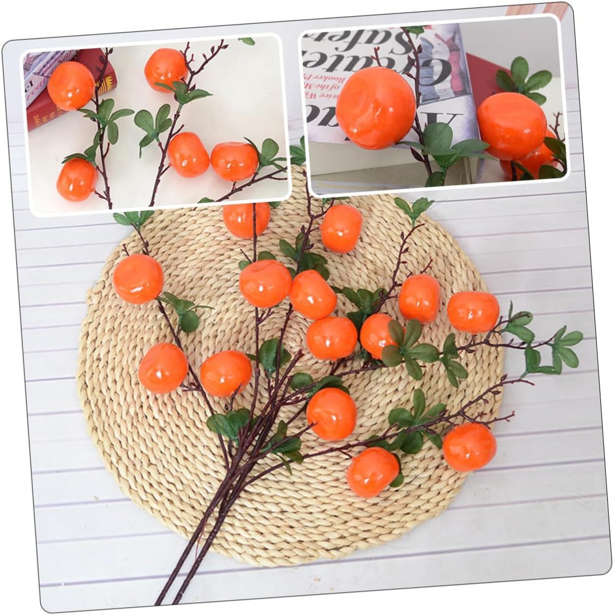 Artificial Orange Fruit Branch 7-Head Lifelike Fake Fruit Plant Ornament for Home Living Room Table Centerpiece Décor and Photography Prop