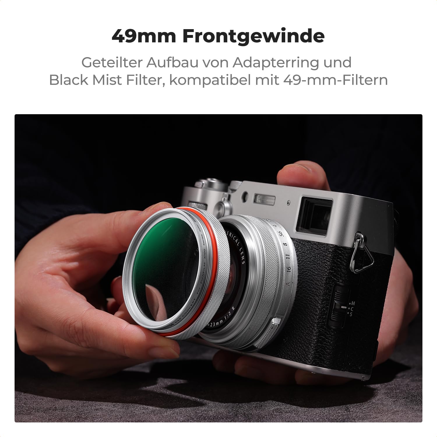 K&F CONCEPT Black Mist 1/4 Filter mit Gegenlichtblende,Objektivdeckel Kompatibel mit Fujifilm Kamera X100/X100F/X100S/X100T/X100V/X100VI-Silber (Nano-Xcel Serie)