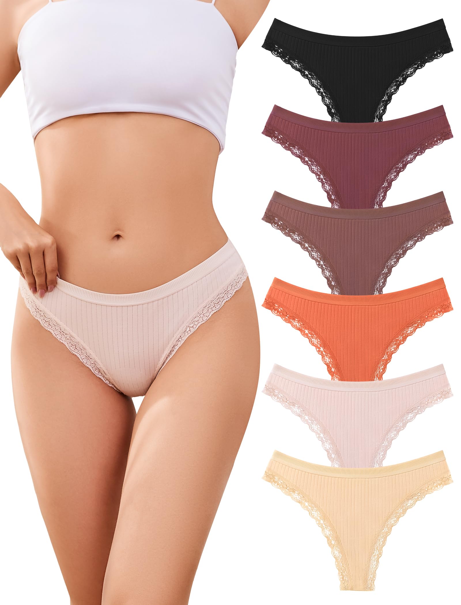ANSUKOO String Tanga Baumwolle Damen 6 Pack Set,Unterhosen Damen Spitze Mehrpack,Lace Slips Unterwäsche Cotton Frauen,Sport Unterhose Underwear,Panties Bequeme Damen,Women Thongs,Brazilian Slips