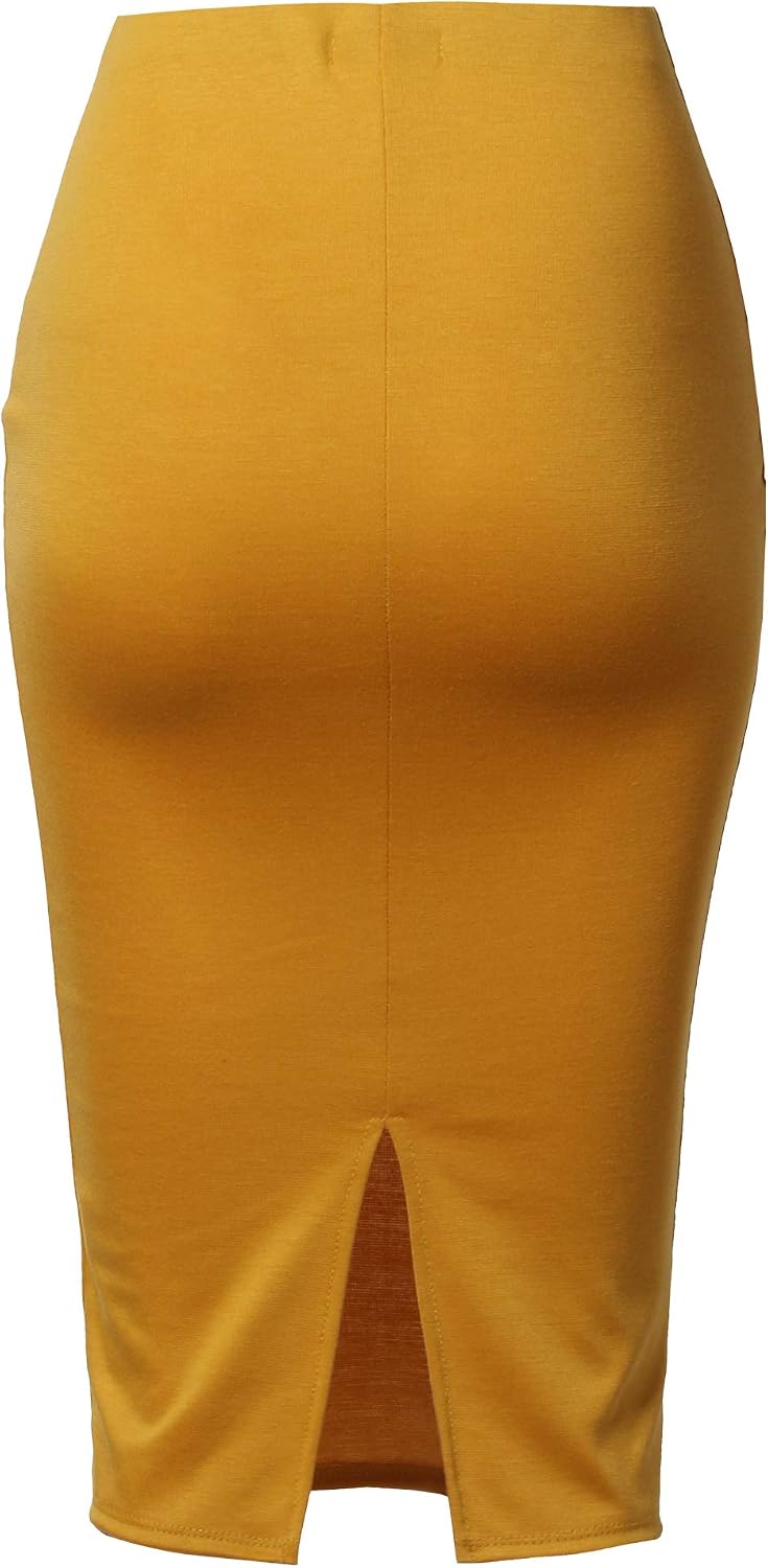 SSOULM Women's Floral Midi Pencil Skirt - Made in USA - Stretchy High Waisted Work Office Bodycon Skirts (Plus Size) Mustard 3X