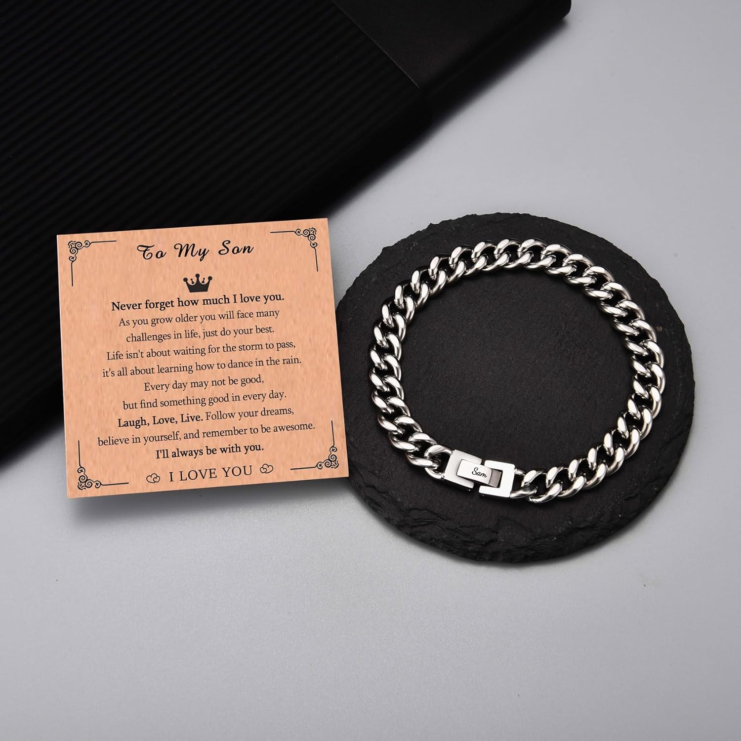 EPIRORA Stainless Steel Curb Link Bracelets for Men, Christmas Birthday Jewelry Gifts for Dad Son Grandson Brother Uncle Nephew, 8mm in Width, 7.8 Inches in Length - Image 4