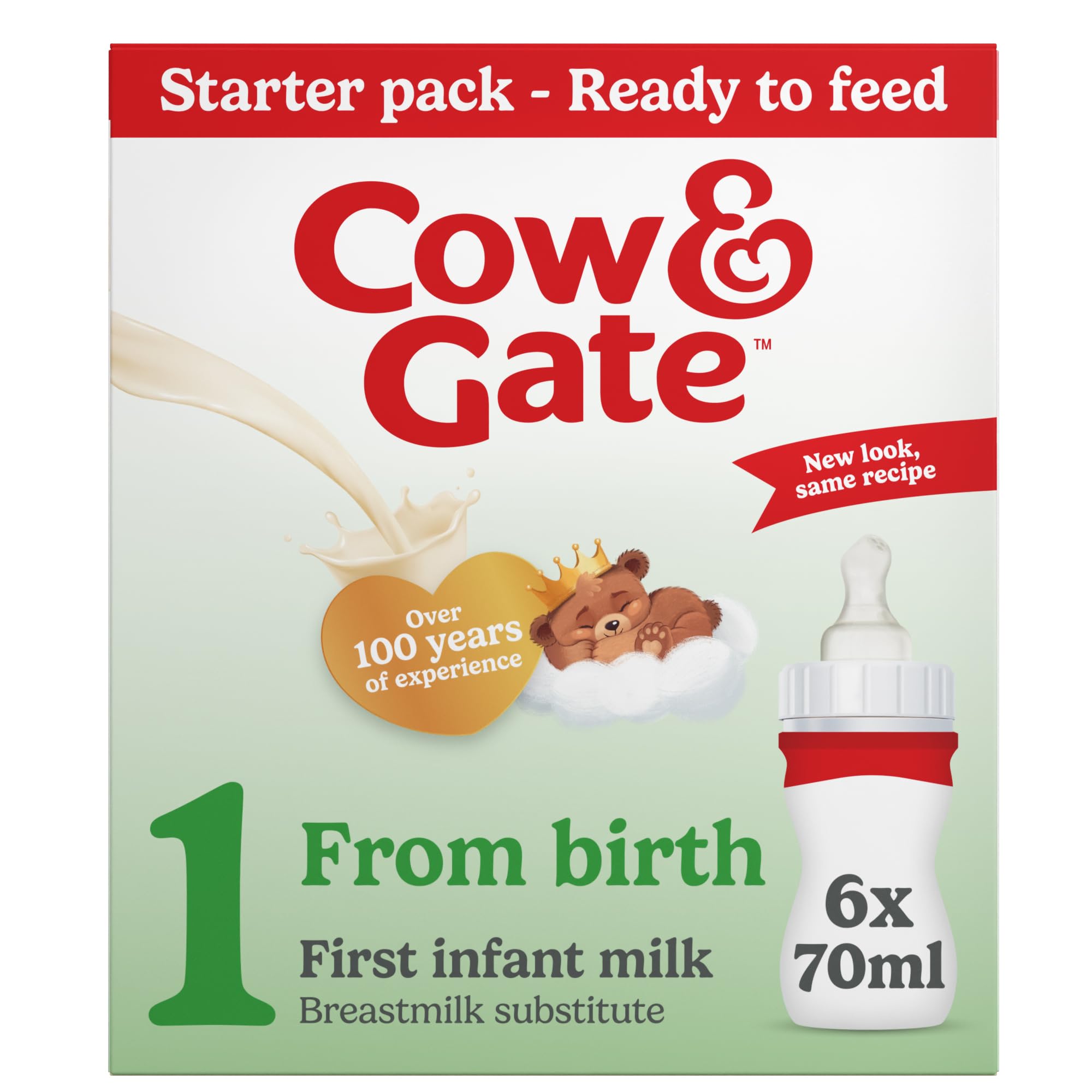 Cow & Gate 1 First Baby Milk Formula, Starter Pack From Birth, 6x70ml