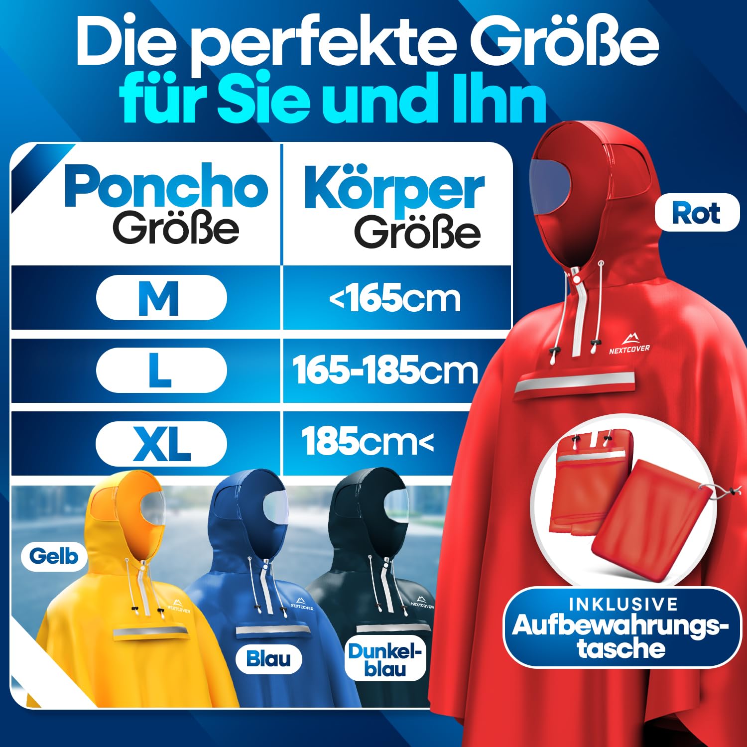 NEXTCOVER Poncho de pluie de vélo pour homme et femme – Avec technologie [AquaShield 2.0] I Poncho de pluie, cape de pluie de vélo, poncho de pluie, poncho de pluie pour homme, cape de pluie pour