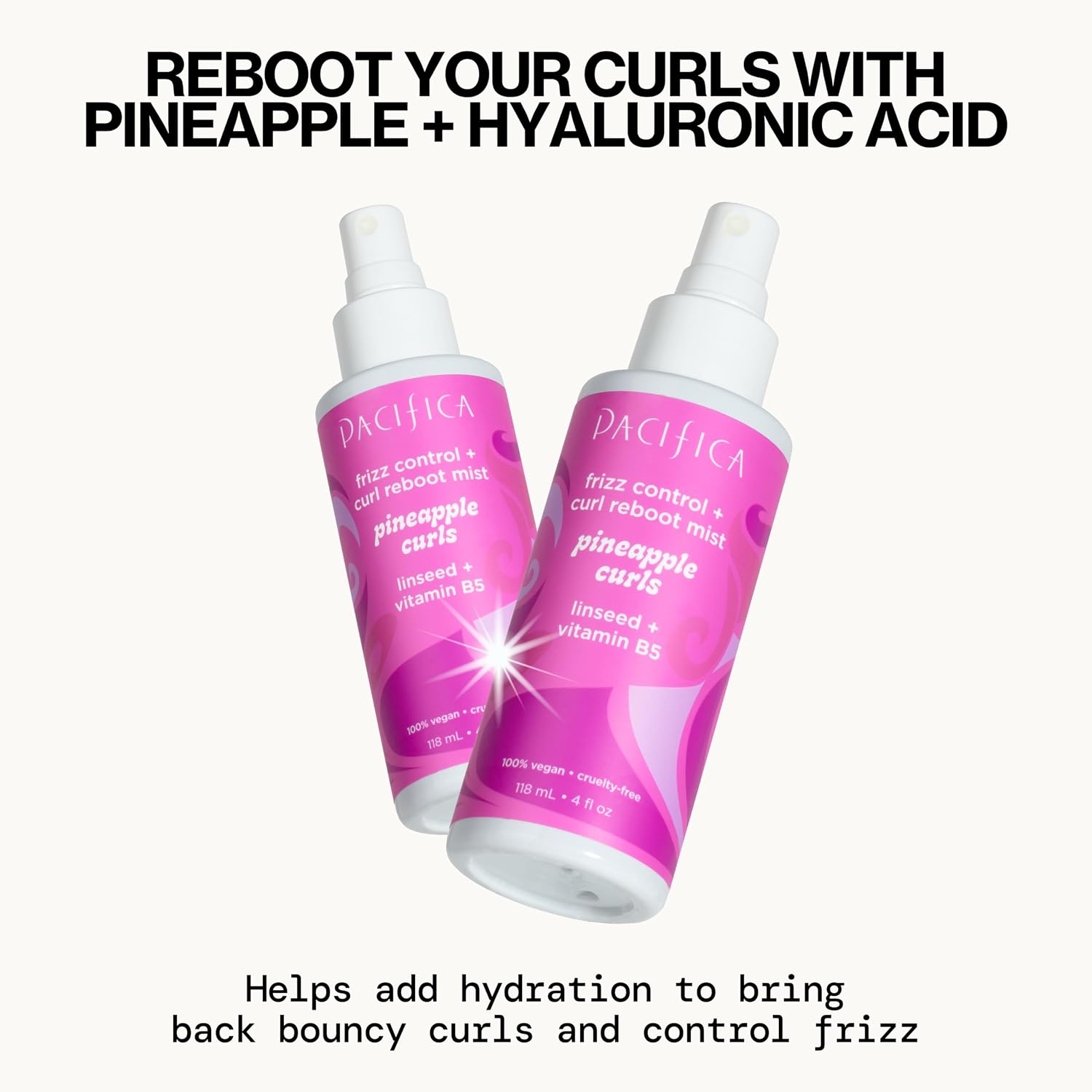 Pacifica Pineapple Curls Frizz Control Spray 4oz – Curl Refresher Mist for Curly & Wavy Hair, Hydrating Anti-Frizz Day 2 Curl Booster with Pineapple Extract & Vitamin B5 Vegan Dermatologist Tested