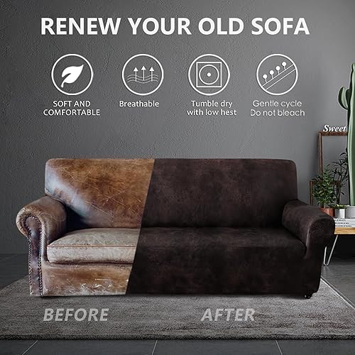 Miniatura 6 de molasofa Fundas de sofá para decoración del hogar, fundas suaves de 3 cojines para sofá de elastano similar al cuero, funda de sofá de 1 pieza para