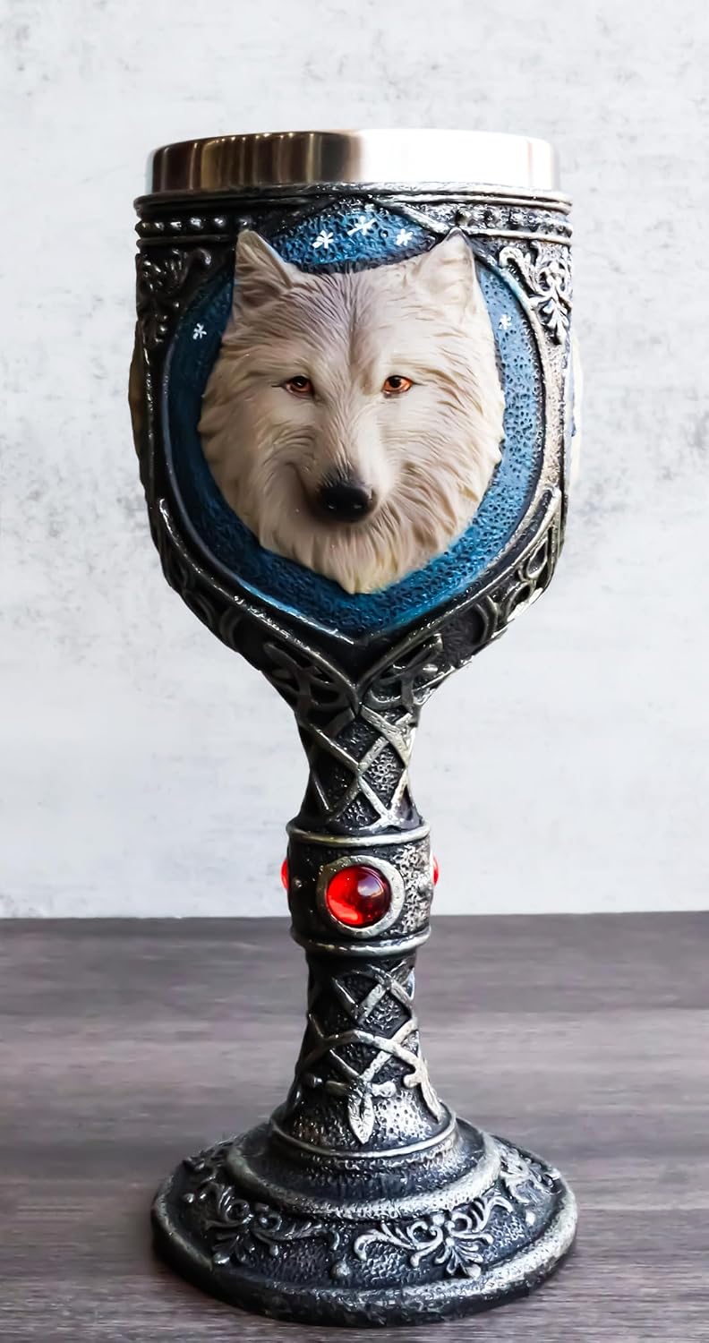 Ebros Gift Alpha Gray Wolf Celtic Magic 7oz Wine Chalice Goblet Cup Timberwolf Wolves Direwolf Pack Kitchen Party Hosting Decorative For Drinking Beverage