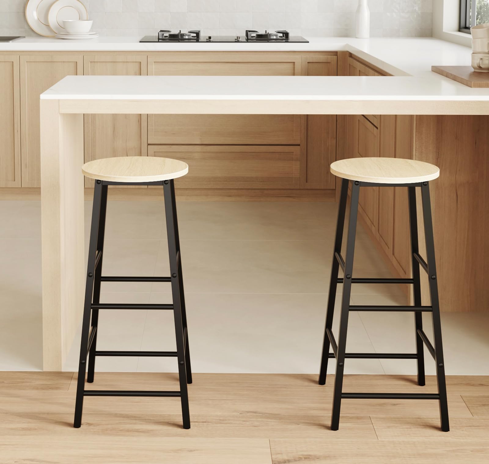 MB Muebles Bonitos, Set 2 Sgabelli Alti da Cucina Lucca, Sgabello da Bar, Moderni, Colore Nero, Struttura in Metallo, Altezza 71cm, per Cucina e Sala da Pranzo.