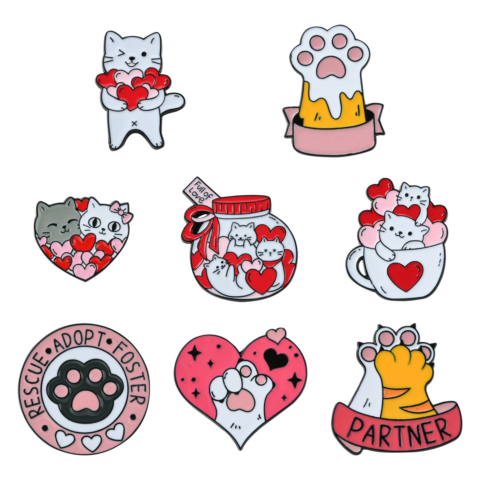 UR URLIFEHALL 8 Pcs 8 Styles Pink Cat Pin Cute Enamel Pins Cartoon Lapel Pin Valentine's Day Lapel Pin Kitten Brooches for DIY Accessory Clothing Bookbags Hat Decoration