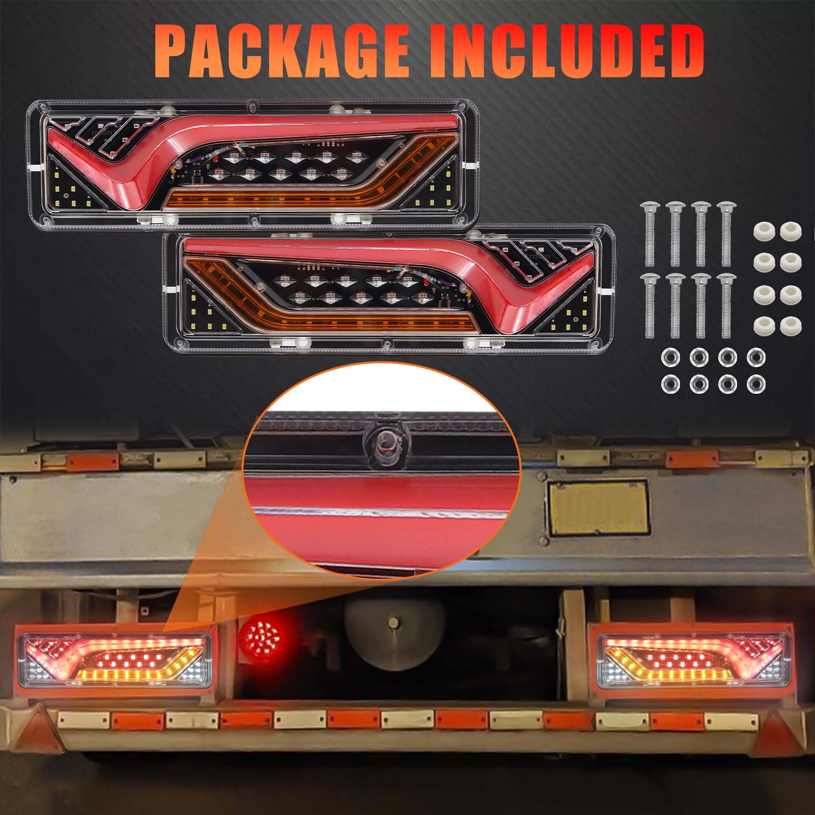 Feux LED Multifonctions 12V 24V 2 Feux LED Remorque Biqiure 12V/24V - Arrière, Stop, Clignotant Dynamique Pour Camion Caravane Feux Remorque LED 12V 24V