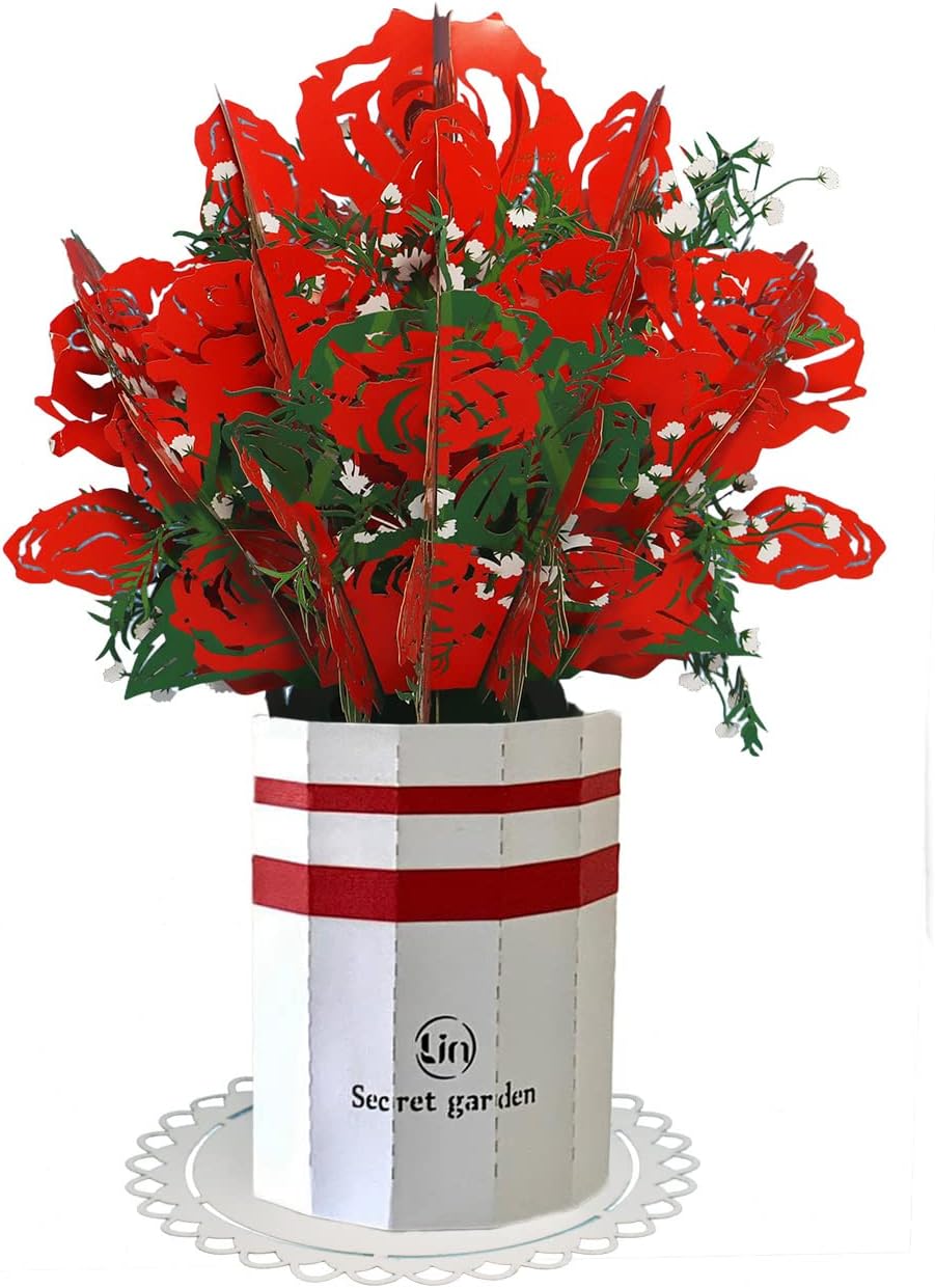 N800 Handmade Paper Flower Bouquet with Vase and Saucer Gift for Birthday, Mother's Day, Good Improvement, Thank You, Paper Rose Bouquet, Rose Bouquet